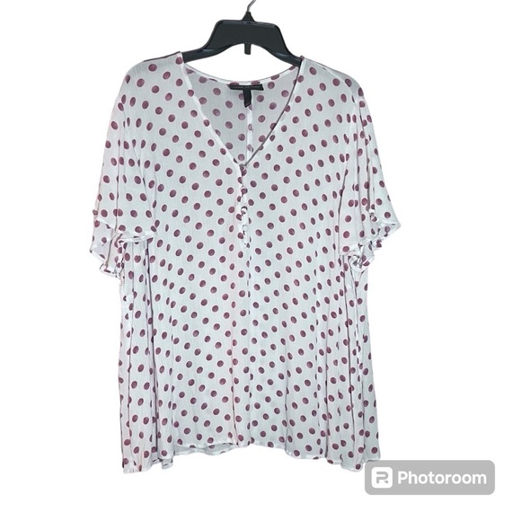 Lane Bryant popover Top vacation cruise Polka Dot Shirt Gauzy Flutter Sleeve 24 - Picture 1 of 13